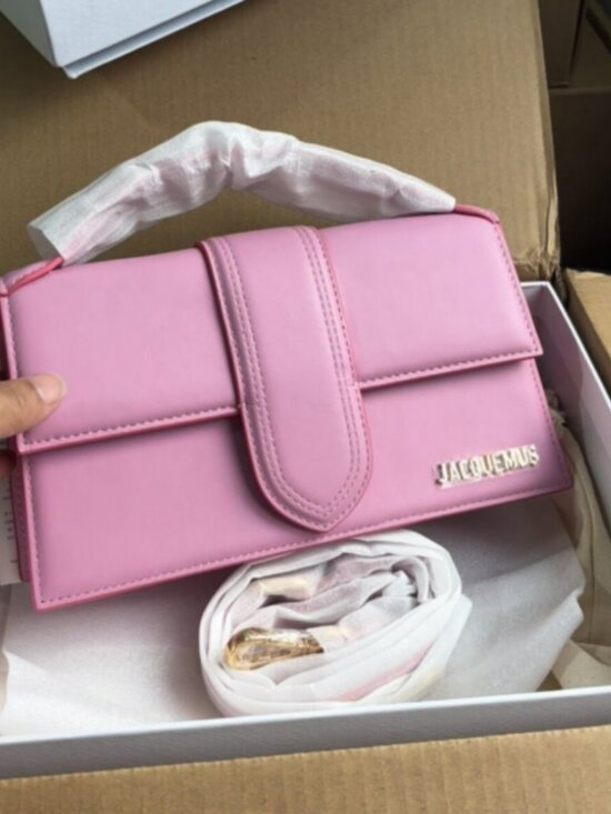 Jacquemus Handbags - Jacquemus Le Bambino Long Medium Pink Leather Crossbody Bag